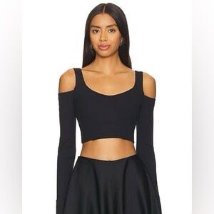 Alo Ribbed Butterfly Cropped Long Sleeve Black Size XS